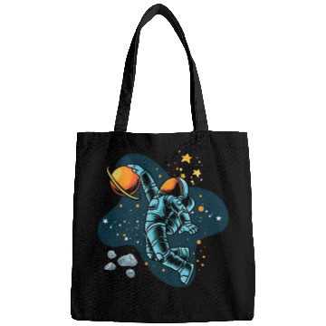 Discover Blue and Orange illustrated Astronaut Galaxy Bags