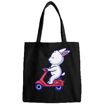 Discover Cute bunny riding scooter icon illustration Bags
