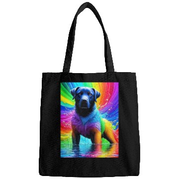 Discover Labrador Retriever with rainbow splashes of colors Bags