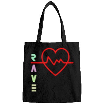 Discover Rave with heart beat logo Bags