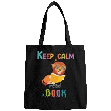 Discover Keep calm and read a book Lion reading a book Bags