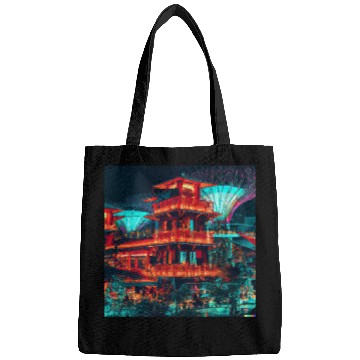 Discover Neon Synthwave Cyber Futuristic Town Retro Future Bags