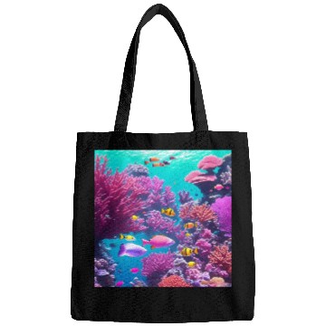Discover Viral magenta coral reef with tropical fish Bags
