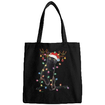Discover Reindeer Black Cat Christmas Lights Funny Cat Lov Bags