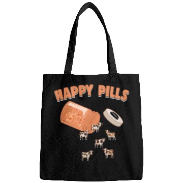 Discover Happy Pills Cow Funny Farm Animal Lovers Humor Bags