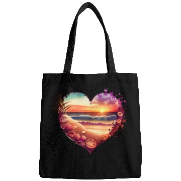 Discover Retro Beach Heart Sunset Watercolor Bags