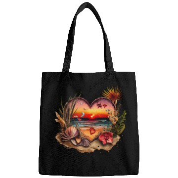 Discover Retro Beach Heart Sunset Watercolor 3 Bags