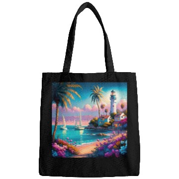 Discover Colorful Tropical Island Beach Sunset Lighthouse Bags