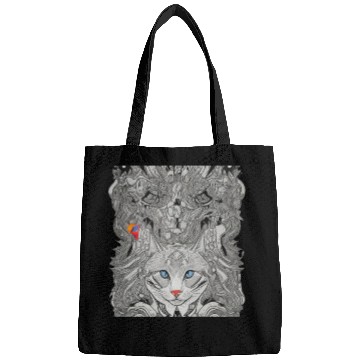 Discover Psychedelic cat with bird Bags