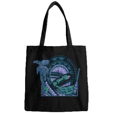 Discover Big Island Outrigger Canoe Teal Tribal Bags