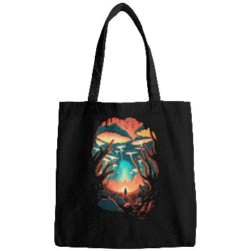 Discover Psychedelic Forest Surreal Wanderer Mushrooms Bags