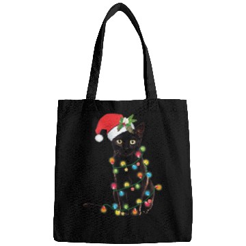 Discover Black Santa Cat Tangled Up In Lights Christmas Bags