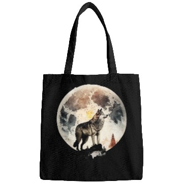 Discover Wolf Moonlight Forest Wild Werewolf Watercolor 4 Bags