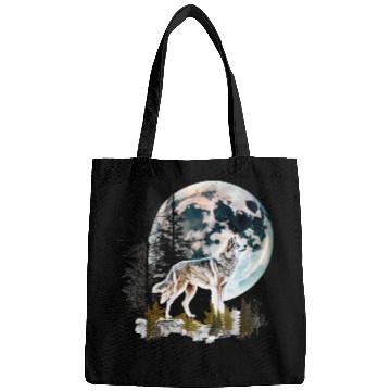 Discover Wolf Moonlight Forest Wild Werewolf Watercolor 2 Bags