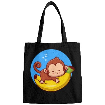 Discover Cute Monkey Sleeping On Banana Cartoon Bags