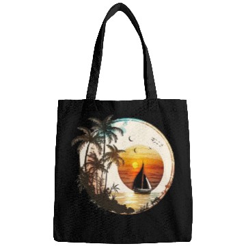 Discover Beach Sunset Sailboat Palm Trees Ocean Vacation 2 Bags
