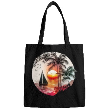 Discover Beach Sunset Sailboat Palm Trees Ocean Vacation 4 Bags