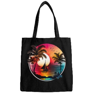 Discover Beach Sunset Sailboat Palm Trees Ocean Vacation 1 Bags