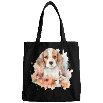 Discover Beagle Puppy Dog Watercolor Floral Bags