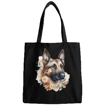 Discover German Shepherd Dog Watercolor Floral Bags