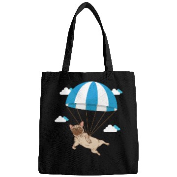 Discover Funny Pug Dog Lover Pet Skydiving Parachute Bags