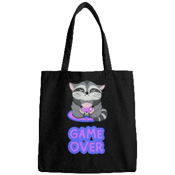 Discover Game Over fat wicked raccoon playing on a console Bags
