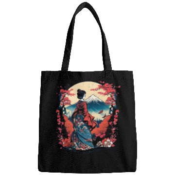 Discover Mount Fuji Fujisan Fujiyama Floral Geisha Bags