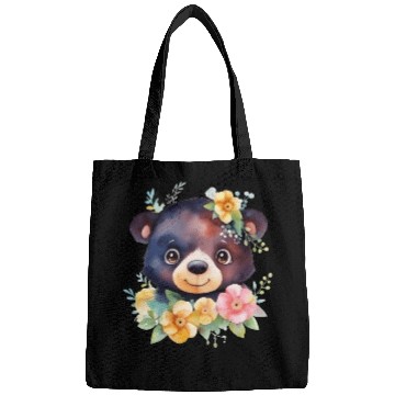 Discover Black and Brown Forest Bear Watercolor Floral Bags