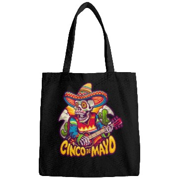 Discover Mexican Skeleton Playing Guitar Cinco De Mayo Bags