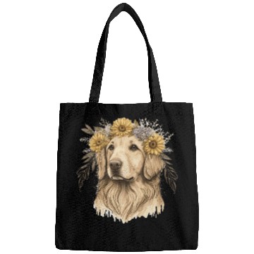 Discover Golden Retriever Flower Crown Pet Dog Breed Floral Bags