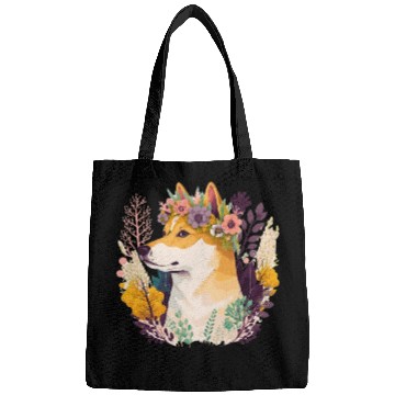 Discover Cute Shiba Inu Flower Crown Pet Dog Breed Floral P Bags