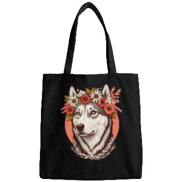 Discover Cute Siberian Husky Flower Crown Pet Dog Breed Flo Bags