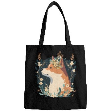 Discover Cute Shiba Inu Flower Crown Pet Dog Breed Puppy Wa Bags