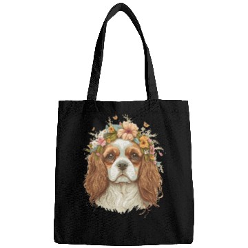 Discover Cavalier King Charles Spaniel Flower Crown Dog Flo Bags