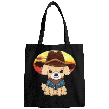 Discover Cowboy dog at sunset Bags