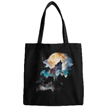 Discover Mountain Wolf Multicolor Watercolor Portrait Bags