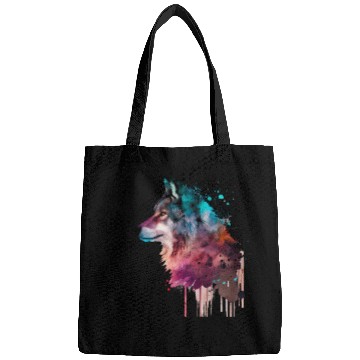 Discover Wolf Multicolor Watercolor Portrait Bags