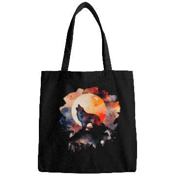Discover Wolf Howling at Moon Watercolor Bags