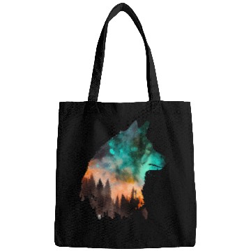 Discover Forest Wolf Multicolor Watercolor Portrait Bags