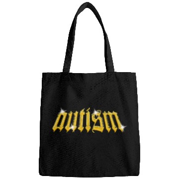 Discover Autism 3D Chrome Typeface Effect aesthetic Bags