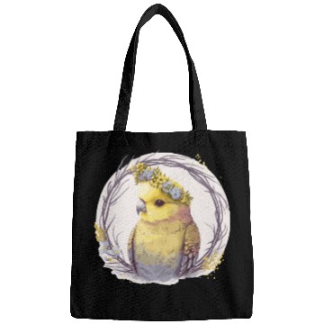 Discover Cute Yellow Budgie Parakeet Bird Flower Crown Pet Bags