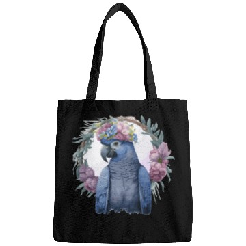 Discover Watercolor Hyacinth Macaw Parrot Bird Flower Crown Bags