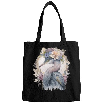 Discover Watercolor Heron Freshwater Bird Watching Flower C Bags