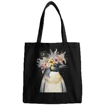 Discover Cute Emperor Penguin Seabird Flower Crown Floral B Bags