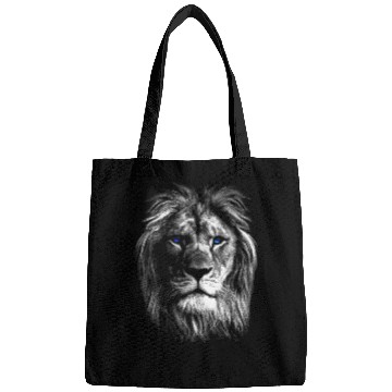 Discover Black White Art Lion Head With Blue Eyes Bags