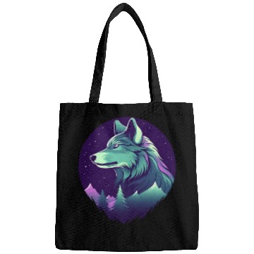 Discover Starry Night Wolf With Northern Light Colors Bags