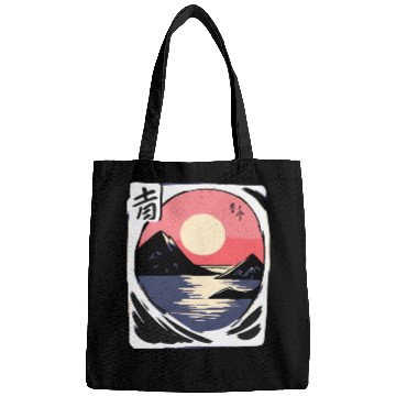 Discover zen cartoons japan nature mountains ocean Bags