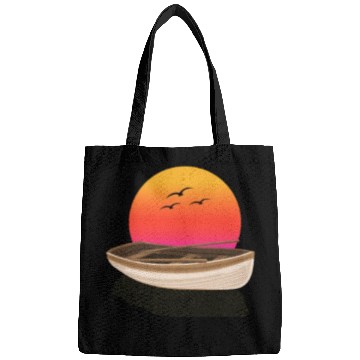 Discover Retro Sunset rowing boat Graphic Bags