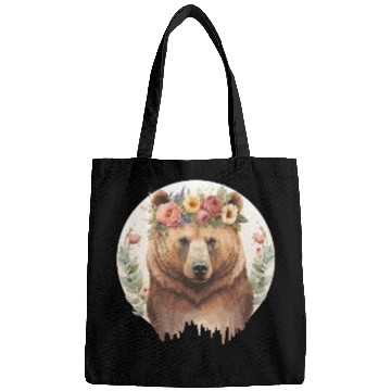 Discover Cute Brown Bear Grizzly Flower Crown Animal Lovers Bags
