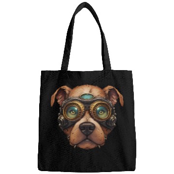 Discover Steampunk Pitbull Dog in Clockwork Glassess Bags